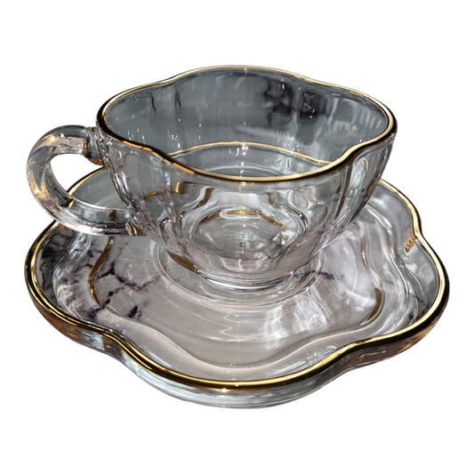 Set de 6 Tazas de Cristal con Platillos – Diseño Clásico y Elegante
