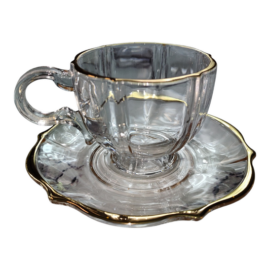 Set de 6 Tazas de Cristal con Platillos – Diseño Clásico y Elegante