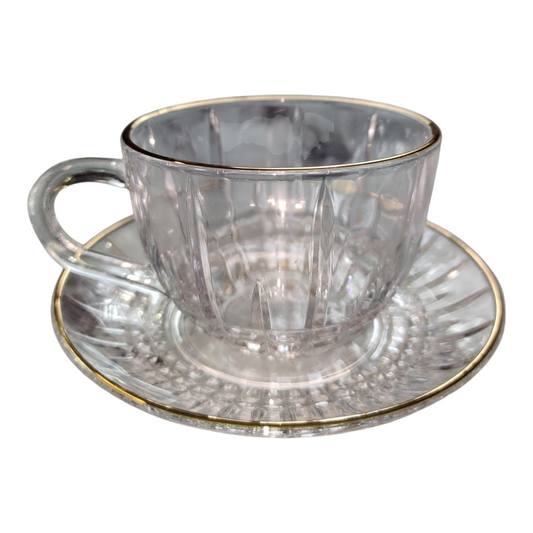 Set de 6 Tazas de Cristal con Platillos – Diseño Clásico y Elegante