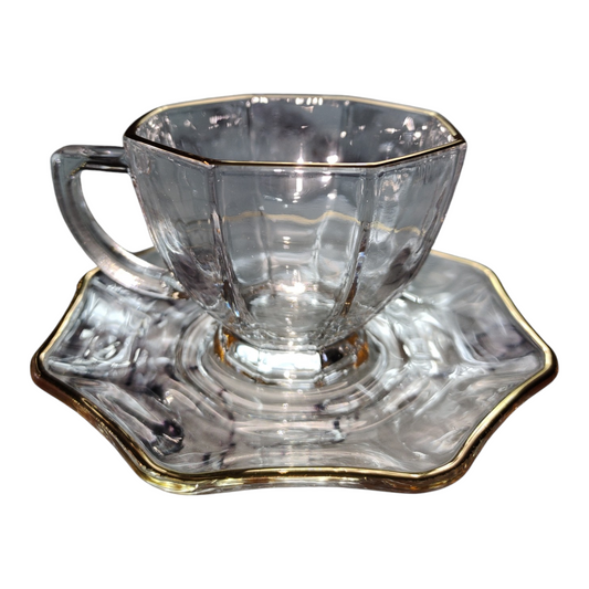 Set de 6 Tazas de Cristal con Platillos – Diseño Clásico y Elegante