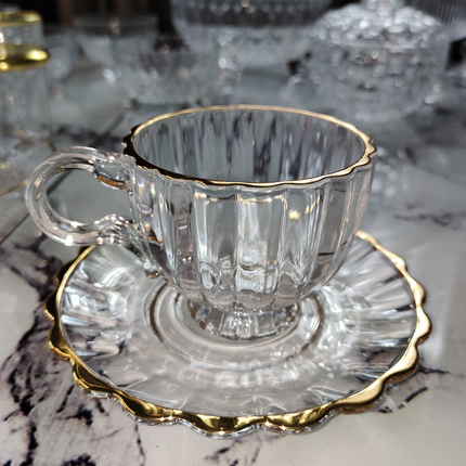 Set of 6 Crystal Cups with Saucers – Classic and Elegant Design