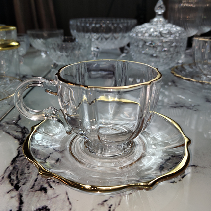 Set de 6 Tazas de Cristal con Platillos – 150mL- Diseño Clásico y Elegante