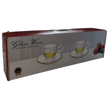 Set de 6 Tazas de Cristal con Platillos – Diseño Clásico y Elegante