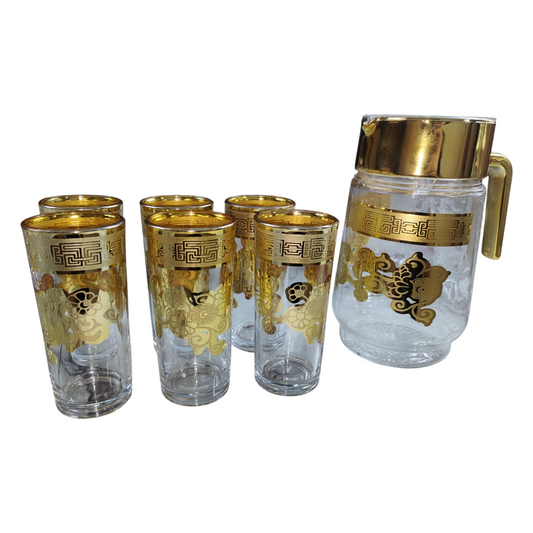 Set de Jarra + 6 Vasos con Detalles Dorados