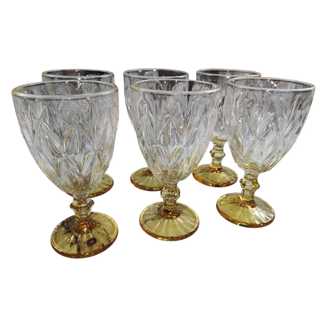 Conjunto de 6 Taças de Cristal Lapidado com Haste Dourada – 330 ml