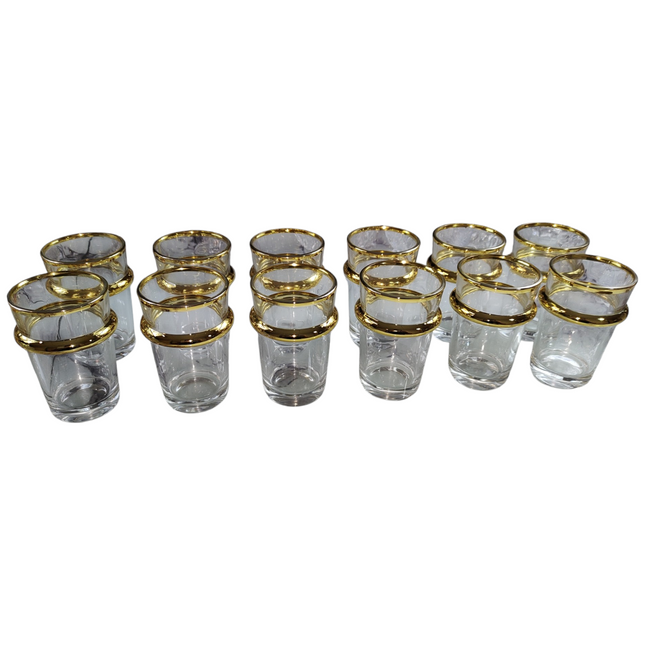 Conjunto de 12 Copos de Chá – Elegância em Ouro