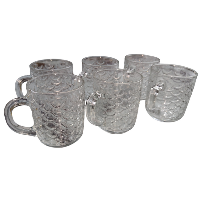 Pacote com 6 xícaras de vidro com relevo escamoso – Elegância e estilo para sua mesa