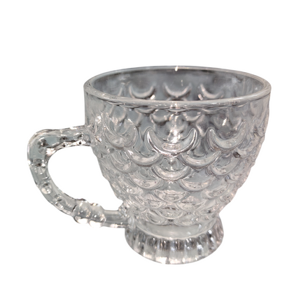 Pack de 6 Tazas de Cristal con Asa Decorada – Diseño Elegante con Relieve Escamado