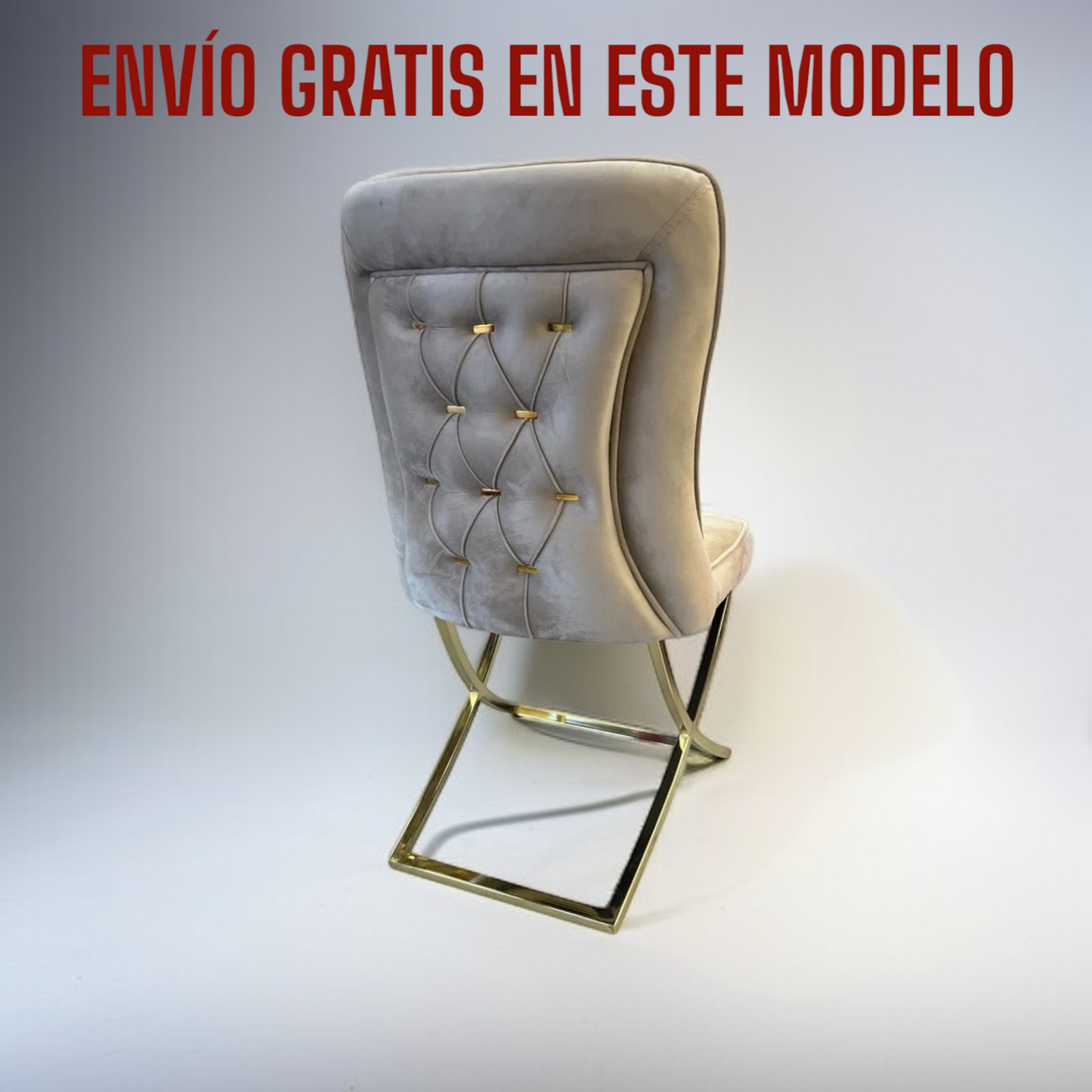 Cadeira de jantar CLOWERV03 em veludo bege com pernas em metal dourado
