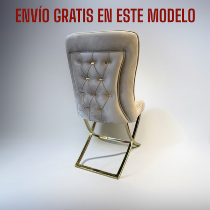 Cadeira de jantar CLOWERV03 em veludo bege com pernas em metal dourado