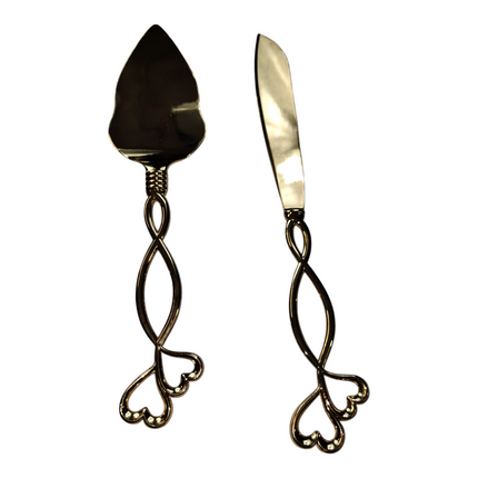 Conjunto Clássico de Servir Bolo Dourado - Decorado com Corações
