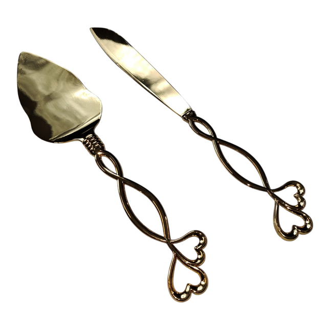 Classic Gold Cake Server Set - Decorated with Hearts