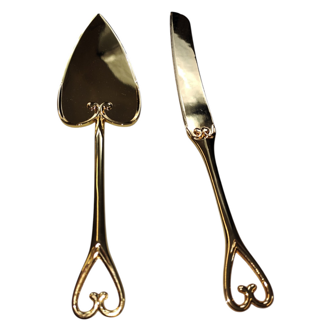 Classic Gold Cake Server Set - Heart Decorated