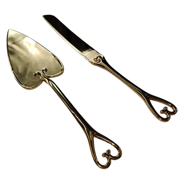 Classic Gold Cake Server Set - Heart Decorated