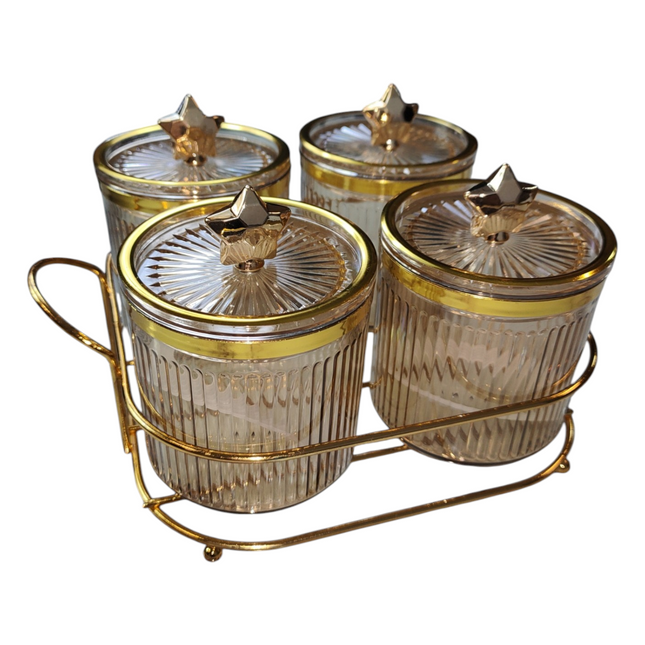 🌟 Set de 4 Tarros con Estrellas Doradas 🌟 - plástico DORADO