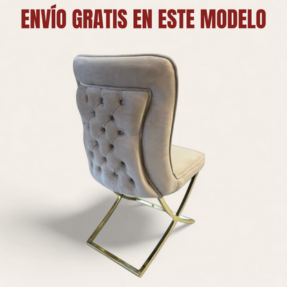 PACK OFERTA 6 Sillas BONGOV03 en terciopelo beige con patas doradas de acero