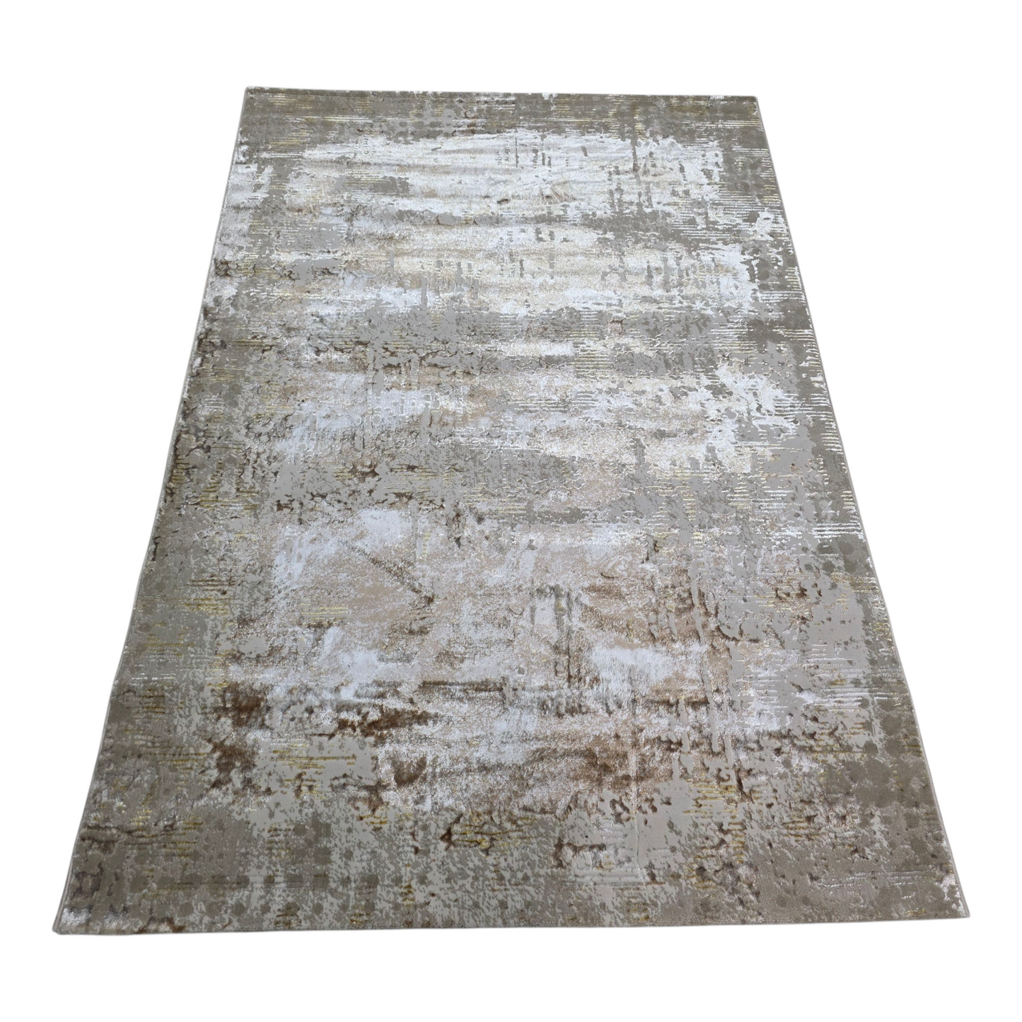 Alfombra Abstract Beige / Dorado – Estilo Moderno con Textura Tipo Lienzo