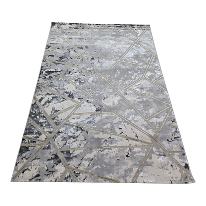 Alfombra Marmol 4D Gris / Dorado – Estilo Moderno con Patrón Geométrico y Toque Luxury