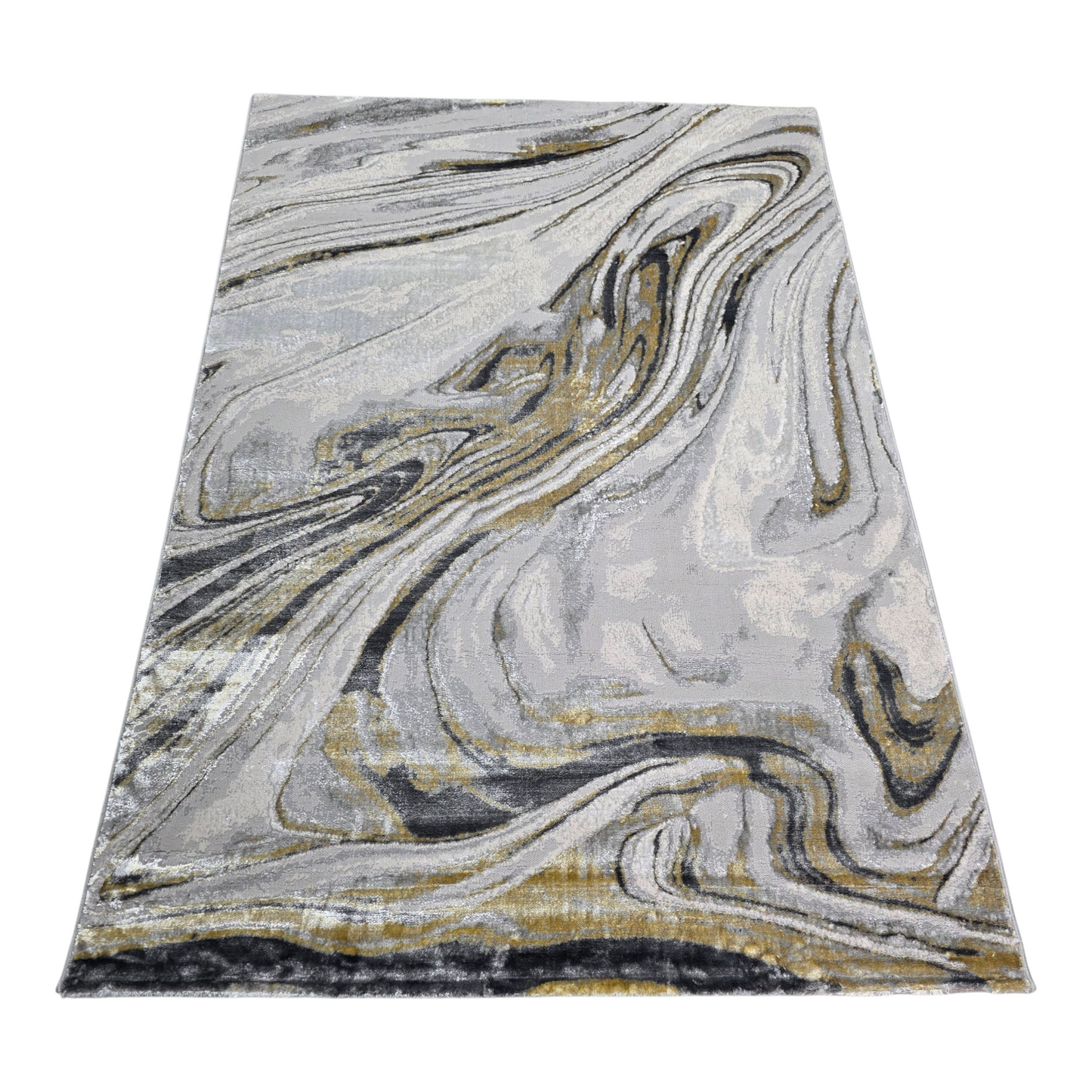 Alfombra Mármol Infinity Gris Oscuro / Dorado – Diseño Moderno con Vetas Elegantes