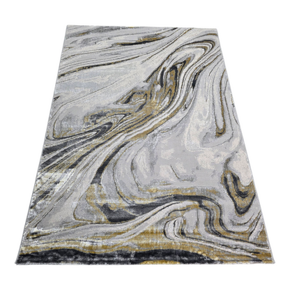 Alfombra Mármol Infinity Gris Oscuro / Dorado – Diseño Moderno con Vetas Elegantes