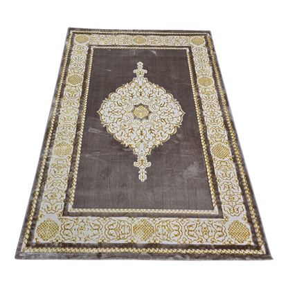 Alfombra Diseño Khanjar Marrón con Detalles Dorados – Elegancia Clásica Árabe
