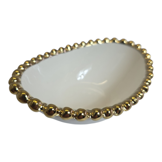 ✨ Cuenco Ovalado de Porcelana con Borde Dorado 14,5cm x 10cm ✨