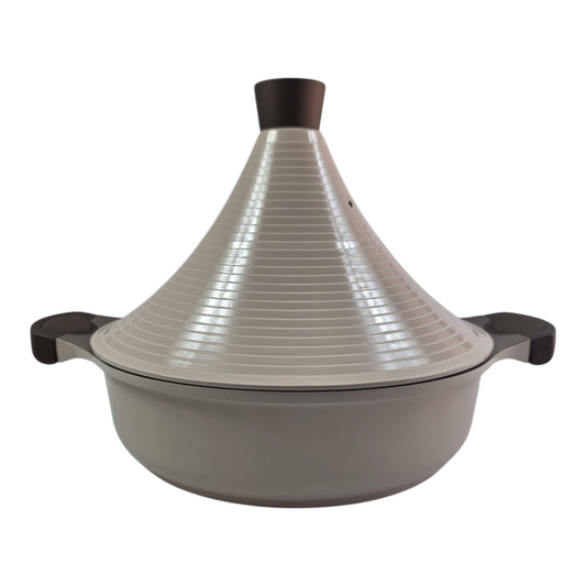 Tajine Tradicional 28 cm Color Beige para Todo Tipo de Cocinas | Olla Antiadherente con Tapa Cónica | Cocción Uniforme y Saludable