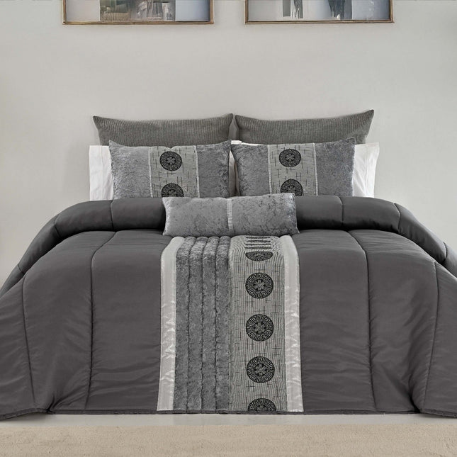 🏯 TOQUIO Colcha Elegante – Conjunto Decorativo com Três Almofadas, 250 x 260 cm - COR CINZA ESCURO