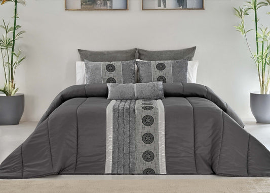🏯 Colcha TOQUIO Elegante – Conjunto Decorativo con Tres Almohadas, 250 x 260 cm - COLOR GRIS OSCURO