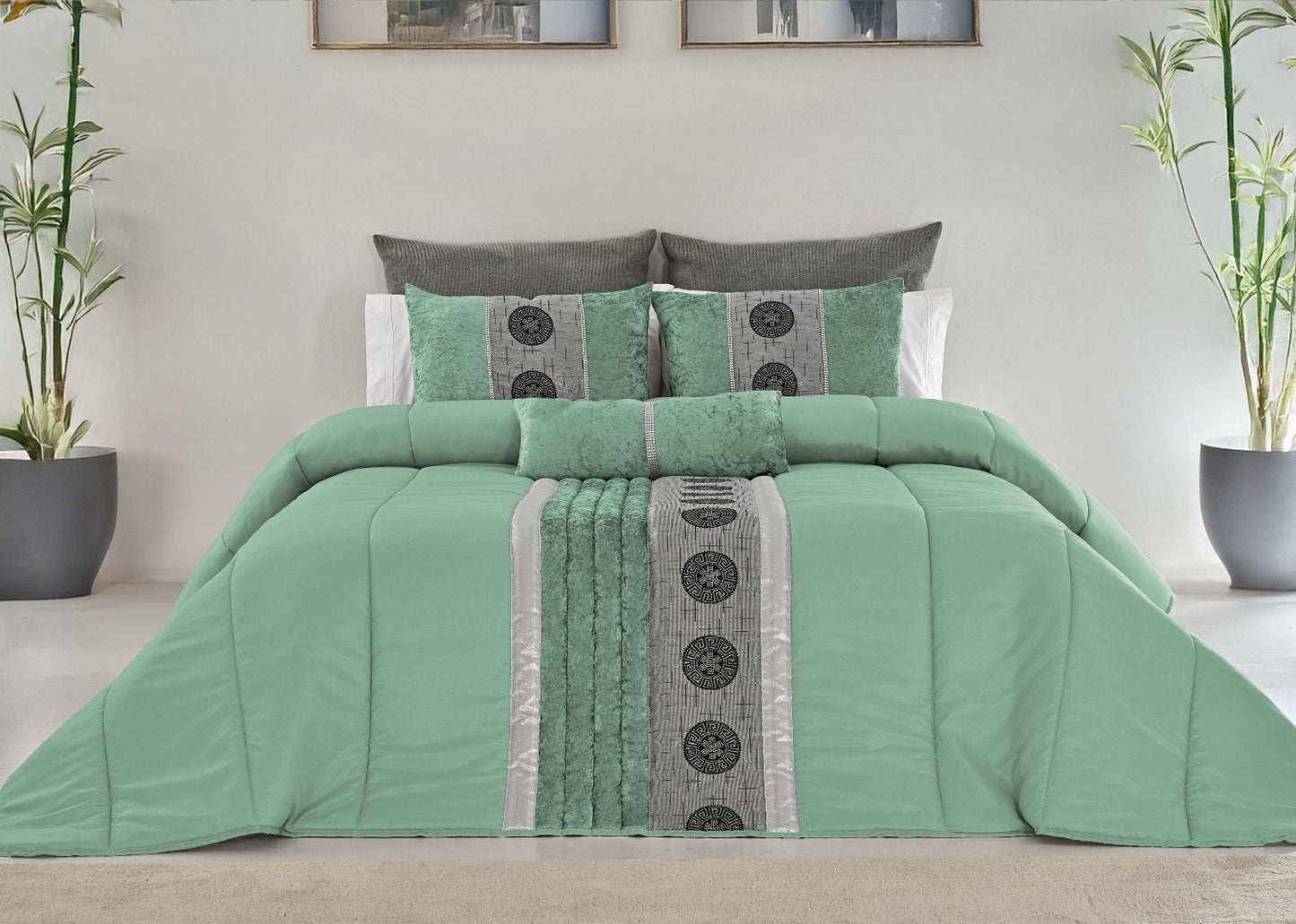 🏯 Colcha TOQUIO Elegante – Conjunto Decorativo con Tres Almohadas, 250 x 260 cm - COLOR VERDE