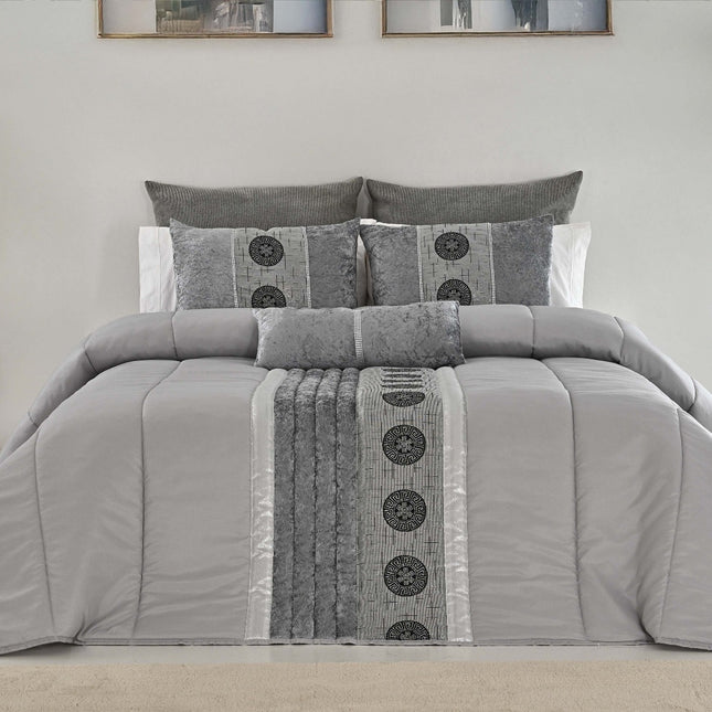 🏯 TOQUIO Colcha Elegante – Conjunto Decorativo com Três Almofadas, 250 x 260 cm - COR CINZA CLARO