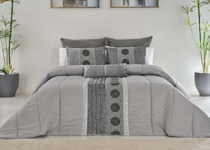 🏯 Colcha TOQUIO Elegante – Conjunto Decorativo con Tres Almohadas, 250 x 260 cm - COLOR GRIS CLARO