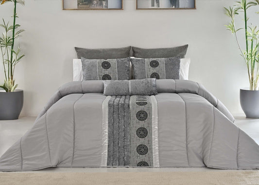 🏯 Colcha TOQUIO Elegante – Conjunto Decorativo con Tres Almohadas, 250 x 260 cm - COLOR GRIS CLARO