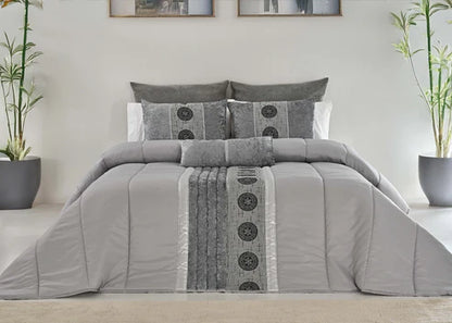 Pack Tóquio  – Colcha GRIS CLARO + 2 Pares de Cortinas a Juego