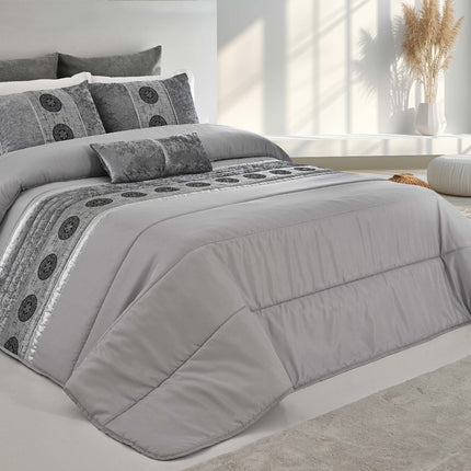 Pack Siena Plata – Colcha + 2 Pares de Cortinas a Juego