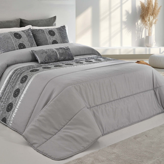 🏯 TOQUIO Colcha Elegante – Conjunto Decorativo com Três Almofadas, 250 x 260 cm - COR CINZA CLARO