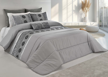 🏯 Colcha TOQUIO Elegante – Conjunto Decorativo con Tres Almohadas, 250 x 260 cm - COLOR GRIS CLARO
