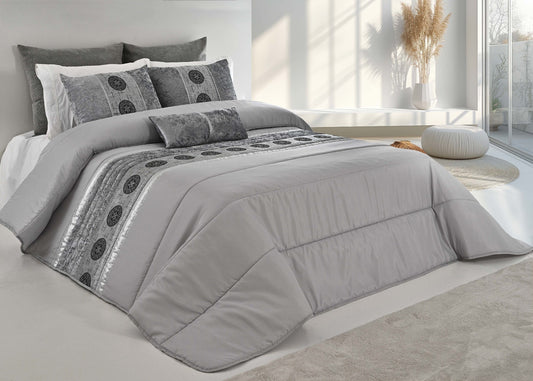 🏯 Colcha TOQUIO Elegante – Conjunto Decorativo con Tres Almohadas, 250 x 260 cm - COLOR GRIS CLARO