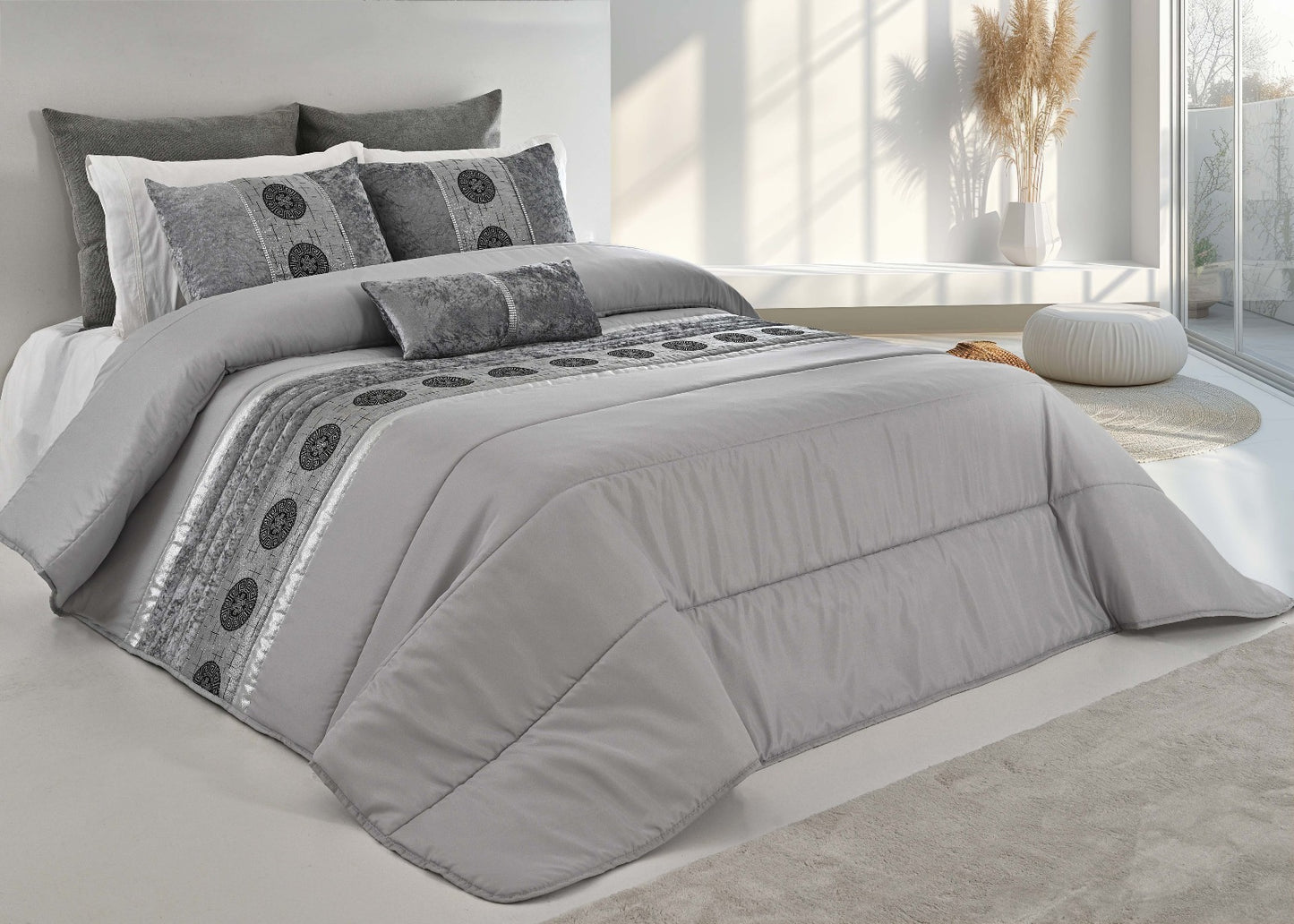 🏯 Colcha TOQUIO Elegante – Conjunto Decorativo con Tres Almohadas, 250 x 260 cm