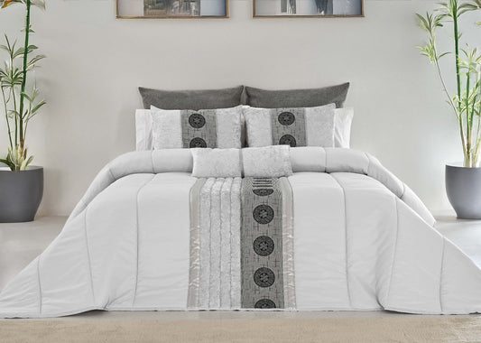 🏯 Colcha TOQUIO Elegante – Conjunto Decorativo con Tres Almohadas, 250 x 260 cm - COLOR BLANCO