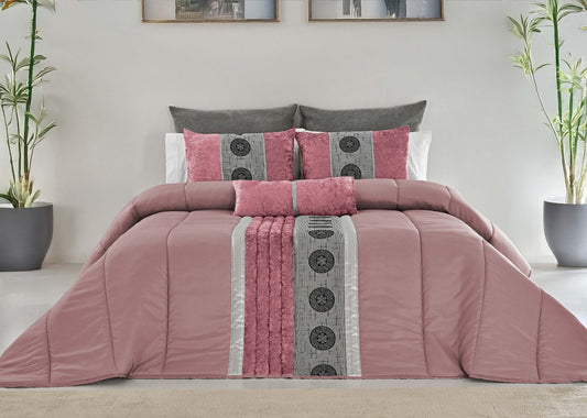 🏯 Colcha TOQUIO Elegante – Conjunto Decorativo con Tres Almohadas, 250 x 260 cm - COLOR ROSA