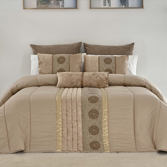 🏯 TOQUIO Colcha Elegante – Conjunto Decorativo com Três Almofadas, 250 x 260 cm - COR BEGE