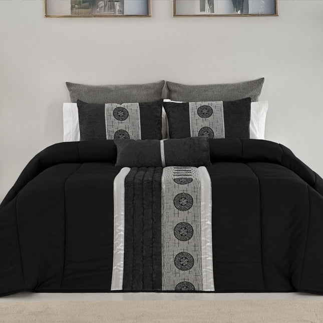 🏯 TOQUIO Colcha Elegante – Conjunto Decorativo com Três Almofadas, 250 x 260 cm - COR PRETA