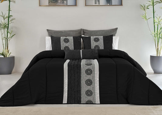 🏯 Colcha TOQUIO Elegante – Conjunto Decorativo con Tres Almohadas, 250 x 260 cm - COLOR NEGRO