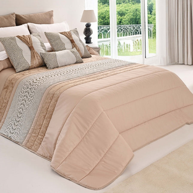 Colcha elegante SUZY – Conjunto decorativo com três almofadas, 250 x 260 cm – COR BEGE