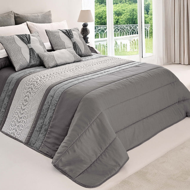 Colcha elegante SUZY – Conjunto decorativo com três almofadas, 250 x 260 cm – Cor cinza escuro