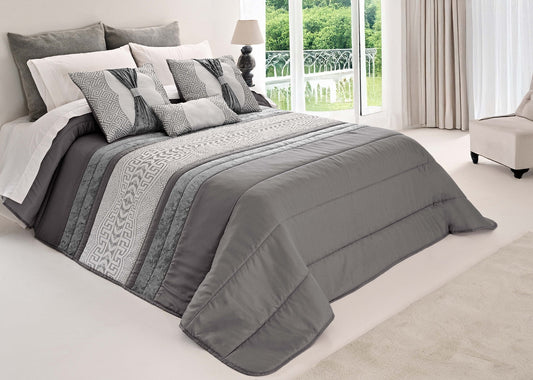 Colcha SUZY Elegante – Conjunto Decorativo con Tres Almohadas, 250 x 260 cm - COLOR GRIS OSCURO