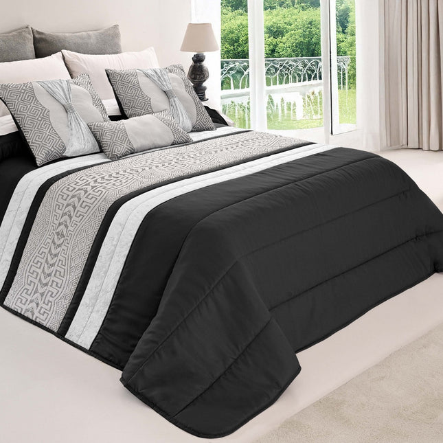 Colcha elegante SUZY – Conjunto decorativo com três almofadas, 250 x 260 cm - PRETO