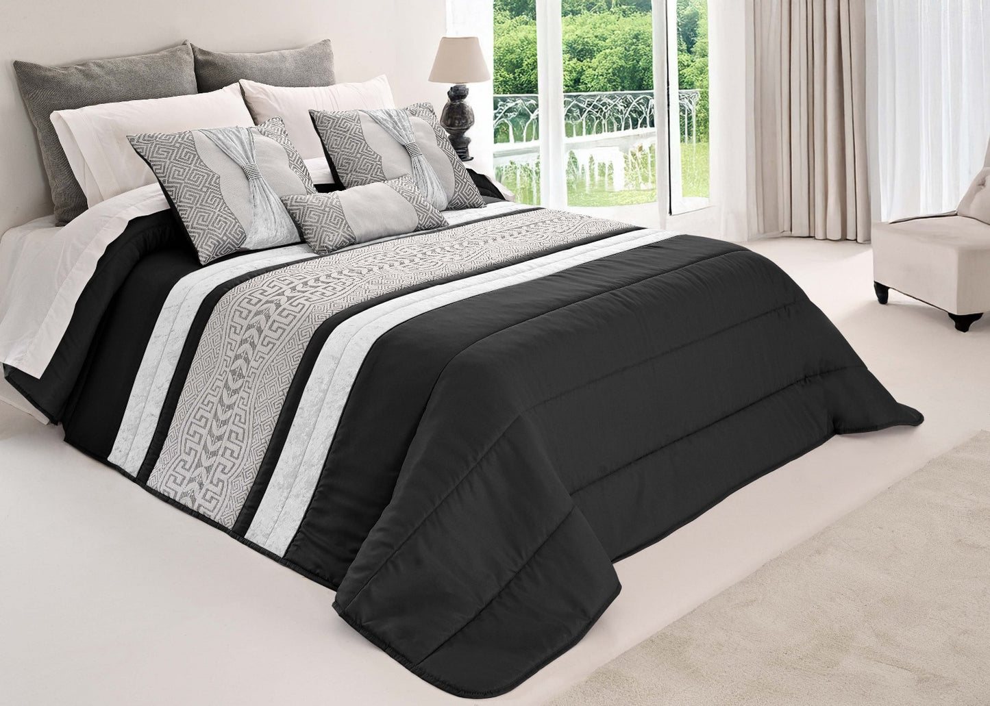 Colcha SUZY Elegante – Conjunto Decorativo con Tres Almohadas, 250 x 260 cm