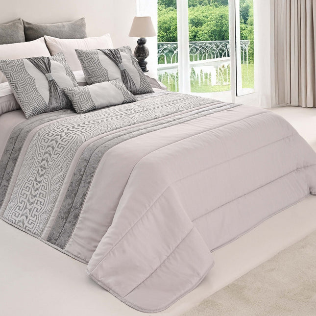 Colcha elegante SUZY – Conjunto decorativo com três almofadas, 250 x 260 cm – Cor cinza claro